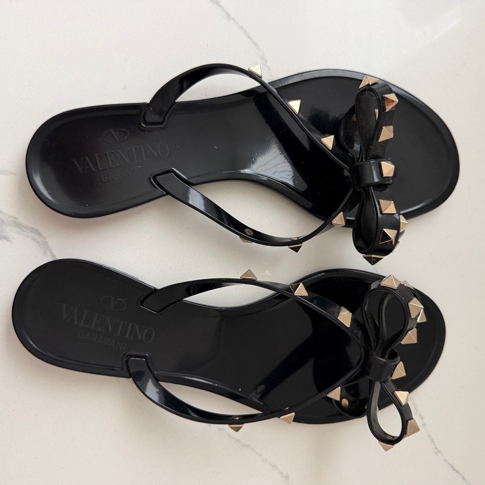 Valentino Black Bow Studded Sandals